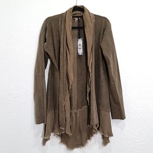 Tempo Paris Fringe distressed Seams Open Front Cardigan NEW